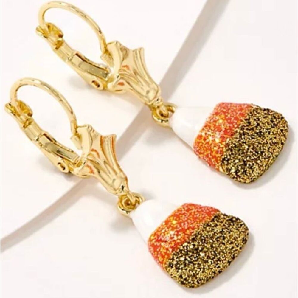 Kirks Folly Candy Corn Glitter Lever Back Earrings